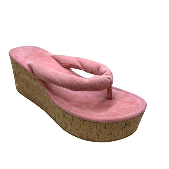 NEW Veronica Beard Gabby Dragonfruit Pink Wedge Thong Sandals 10 Suede - Picture 2 of 11